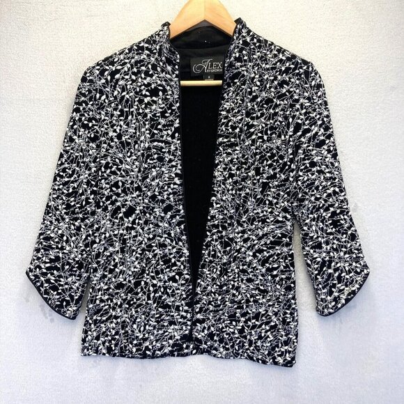 Alex Evenings Jackets & Blazers - Alex Evenings Open Front Glitter Jacket Small S Black Silver Stretch Knit Topper